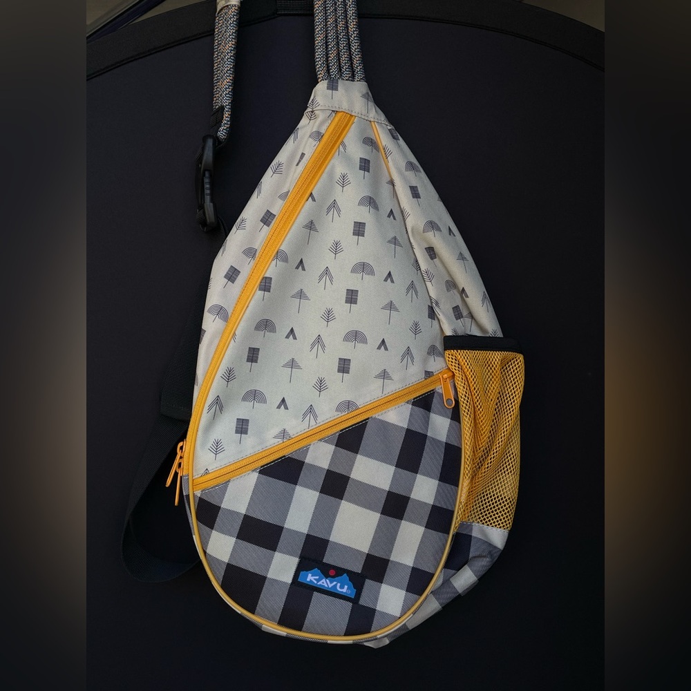 KAVU Rope Sling Bag Tree & Buffalo Plaid Print Crossbody Backpack